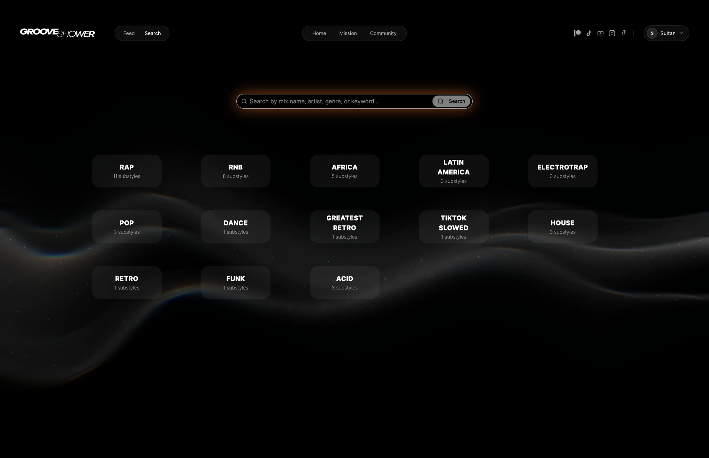 GrooveShower search and filtering interface